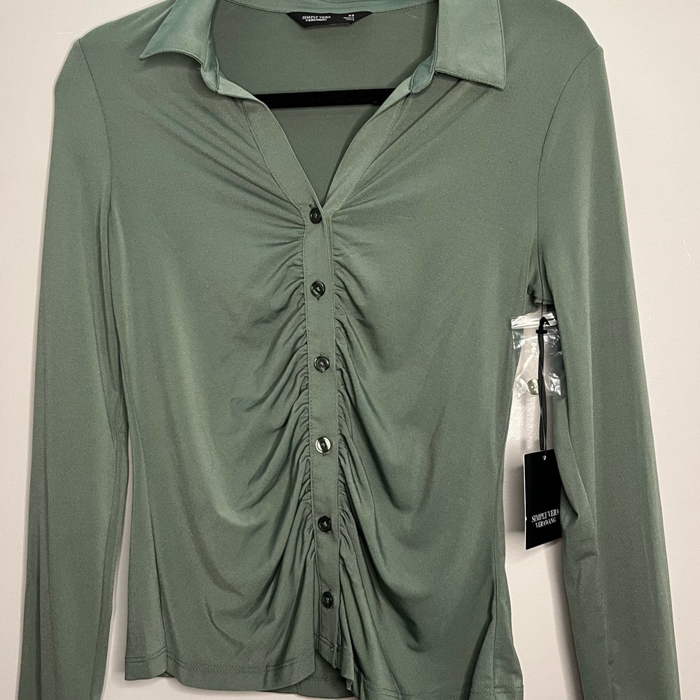 Simply Vera Vera Wang Green Ruched Button Down Shirt